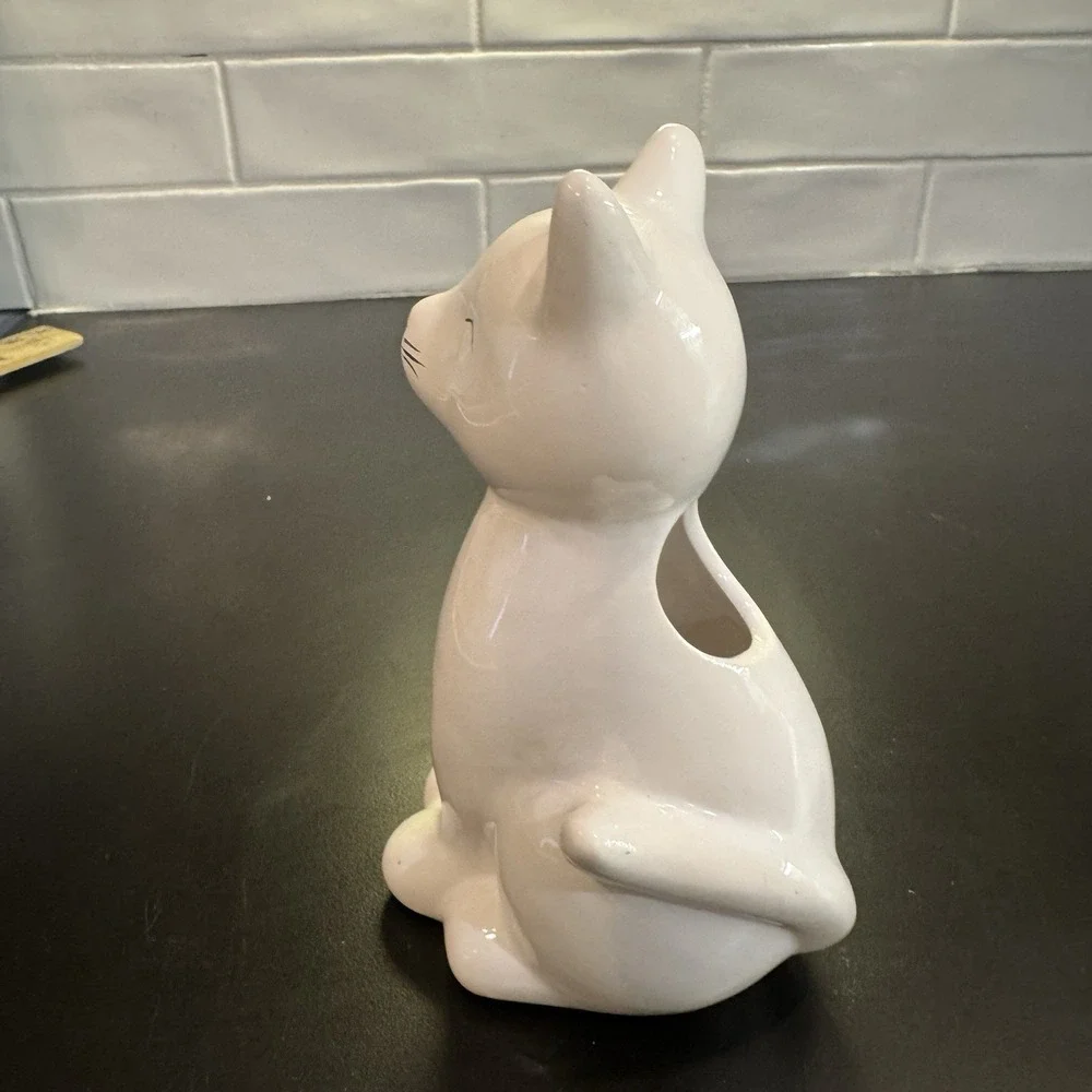Vintage Cat Vase White Kitty Kitten 7